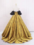 Black and Yellow Printed Pattern Long Prom Dress, Elegant Off the Shoulder Formal Dress HZ0429