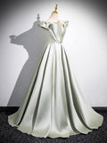 Light Green Long A-Line Princess Dress, Beautiful Off the Shoulder Evening Prom Dress HZ0429