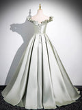 Light Green Long A-Line Princess Dress, Beautiful Off the Shoulder Evening Prom Dress HZ0429