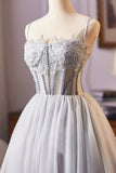 Gray Tulle Lace Short Prom Dress, A-Line Evening Party Dress HZ0429