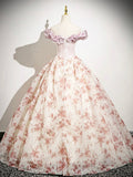A-Line Floral Floor Length Prom Dress, Beautiful Off the Shoulder Evening Party Dress HZ0429
