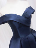 Blue V-neckline Satin Off Shoulder Party Dress, A-Line Blue Short Evening Prom Dress HZ0429