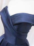 Blue V-neckline Satin Off Shoulder Party Dress, A-Line Blue Short Evening Prom Dress HZ0429