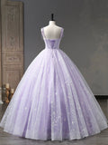 Light Purple Tulle Straps Long Prom Dress, Purple A-Line Princess Dress HZ0429