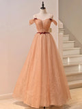Cute Tulle Floor Length Prom Dress, Off the Shoulder Evening Party Dress HZ0429