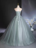 A-Line Scoop Neckline Tulle Floor Length Formal Dress with Lace, Elegant Evening Party Dress HZ0429