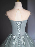 A-Line Scoop Neckline Tulle Floor Length Formal Dress with Lace, Elegant Evening Party Dress HZ0429