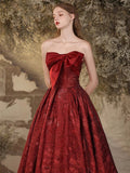Burgundy A-Line Floor Length Prom Dress, Cute Strapless Evening Party Dress HZ0429