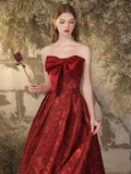 Burgundy A-Line Floor Length Prom Dress, Cute Strapless Evening Party Dress HZ0429