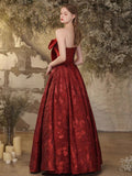 Burgundy A-Line Floor Length Prom Dress, Cute Strapless Evening Party Dress HZ0429