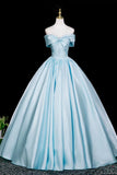 Blue Satin Long Prom Dress, Blue A-Line Backless Evening Formal Dress HZ0429