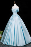 Blue Satin Long Prom Dress, Blue A-Line Backless Evening Formal Dress HZ0429