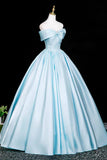 Blue Satin Long Prom Dress, Blue A-Line Backless Evening Formal Dress HZ0429