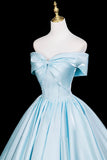 Blue Satin Long Prom Dress, Blue A-Line Backless Evening Formal Dress HZ0429