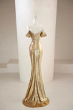 Gold Sequin Off-the-Shoulder Mermaid Formal Evening Gown HZ0429
