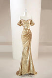 Gold Sequin Off-the-Shoulder Mermaid Formal Evening Gown HZ0429