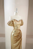 Gold Sequin Off-the-Shoulder Mermaid Formal Evening Gown HZ0429