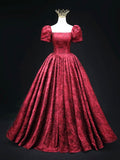 Burgundy Printed Pattern Floor Length Prom Dress, Elegant Off the Shoulder Formal Dress HZ0429