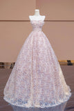 Cute Tulle Flower Floor Length Prom Dress, Beautiful Backless A-Line Evening Party Dress HZ0429