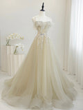 Cute Tulle Sequins Floor Length Prom Dress, Beautiful Spaghetti Strap Evening Party Dress HZ0429