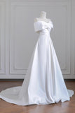 White Satin Long Prom Dress, Elegant A-Line Off the Shoulder Evening Party Dress HZ0429