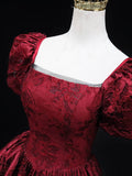 Burgundy Printed Pattern Floor Length Prom Dress, Elegant Off the Shoulder Formal Dress HZ0429
