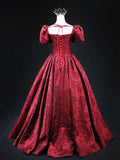 Burgundy Printed Pattern Floor Length Prom Dress, Elegant Off the Shoulder Formal Dress HZ0429