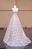 Cute Tulle Flower Floor Length Prom Dress, Beautiful Backless A-Line Evening Party Dress HZ0429
