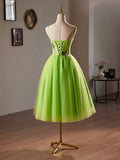 Beautiful Green Lace Flower Short Party Dress, Lovely Spaghetti Straps Sleeveless Backless Evening Dress HZ0429