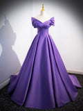 Purple Satin Long A-Line Prom Dress, Lovely Off Shoulder Formal Evening Dress HZ0429