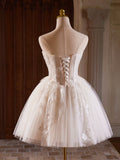 Champagne Strapless Tulle Sequins Short Prom Dress, Lovely Sweetheart Homecoming Party Dress HZ0429