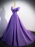 Purple Satin Long A-Line Prom Dress, Lovely Off Shoulder Formal Evening Dress HZ0429