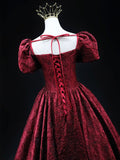Burgundy Printed Pattern Floor Length Prom Dress, Elegant Off the Shoulder Formal Dress HZ0429