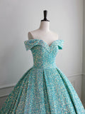 Sparkly Sequin Off the Shoulder Prom Dress, A-line Floor Length Evening Dress HZ0429