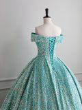 Sparkly Sequin Off the Shoulder Prom Dress, A-line Floor Length Evening Dress HZ0429