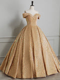 Sparkly Sequin Off the Shoulder Prom Dress, A-line Floor Length Evening Dress HZ0429