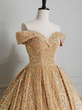 Sparkly Sequin Off the Shoulder Prom Dress, A-line Floor Length Evening Dress HZ0429