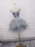 Gray Sweetheart Neck Short Prom Dress, A Line Party Dress with Feather HZ0429