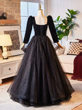 Black Velvet and Tulle Long Prom Dress, Elegant Floor Length Evening Dress HZ0429