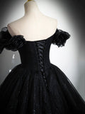 Sparkly Tulle Black Sweetheart Ball Gown, A-Line Off the Shoulder Evening Dress HZ0429