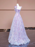 A-Line Purple Tulle Flowers Long Prom Dress, Beautiful Evening Party Dress HZ0429