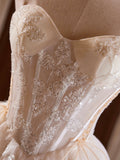 Champagne Strapless Tulle Sequins Short Prom Dress, Lovely Sweetheart Homecoming Party Dress HZ0429