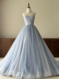 Blue Strapless Tulle Floor Length Prom Dress, Beautiful A-Line Sweetheart Neck Party Dress HZ0429
