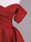 Dark Red Satin Tulle Long Prom Dress, Beautiful Off the Shoulder Party Dress HZ0429