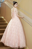 Pink Tulle Flowers Long Prom Dress, Beautiful A-Line Evening Party Dress HZ0429
