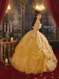 Yellow Tulle Long A-Line Ball Gown, Beautiful Off the Shoulder Princess Dress HZ0429