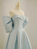 Charming Blue Satin Long Prom Dress with Big Bow, A-Line Sweetheart Neck Formal Dress HZ0429