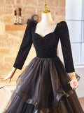 Black Velvet and Tulle Long Prom Dress, Elegant Floor Length Evening Dress HZ0429