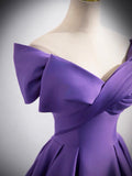 Purple Satin Long A-Line Prom Dress, Lovely Off Shoulder Formal Evening Dress HZ0429