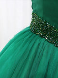 Green Tulle Beads Long Prom Dress, Beautiful Off the Shoulder Party Dress HZ0429